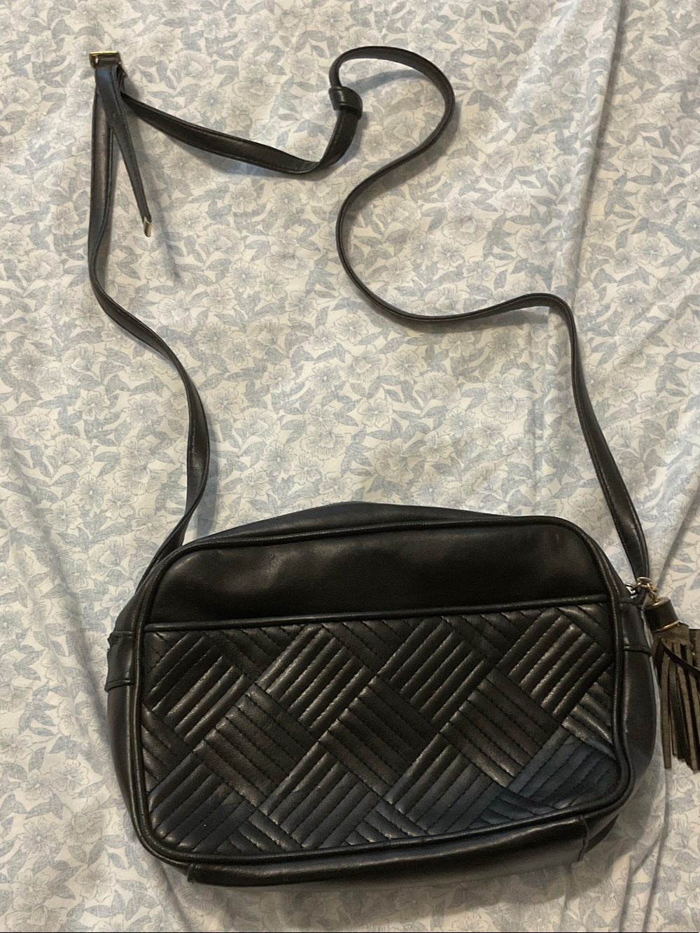 Jennifer Moore Black Quilted Crossbody Bag with Tassel